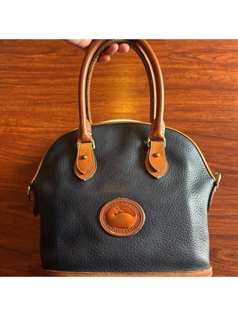 Vintage Dooney & Bourke Navy Blue Pebbled Leather Satchel Purse